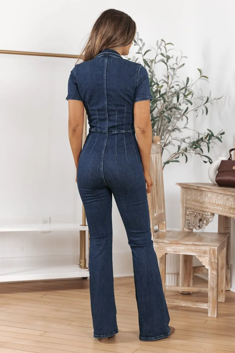 Free People Denim Wash Jayde Flare Jumpsuit