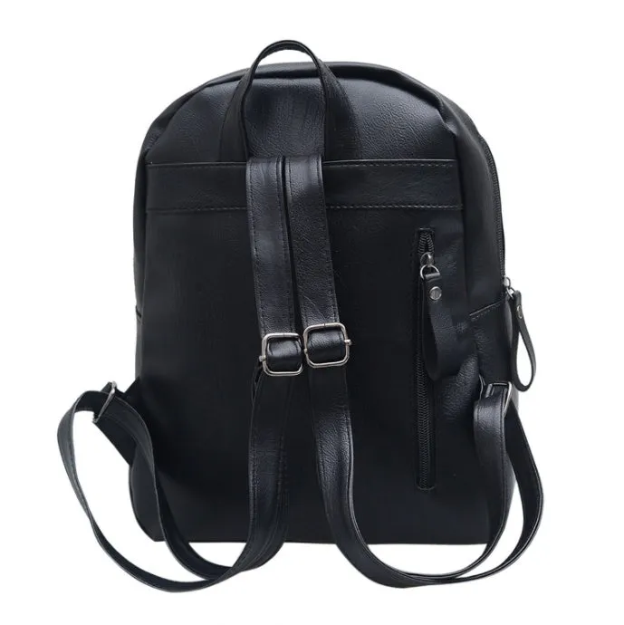 High-Quality PU Leather Women’s Backpack | Fashionable Solid School Bag for Teenagers