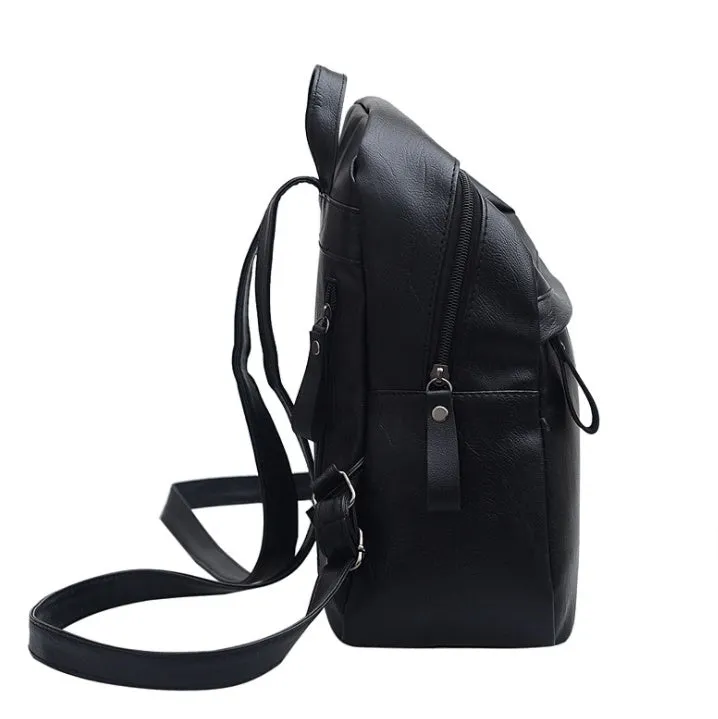High-Quality PU Leather Women’s Backpack | Fashionable Solid School Bag for Teenagers