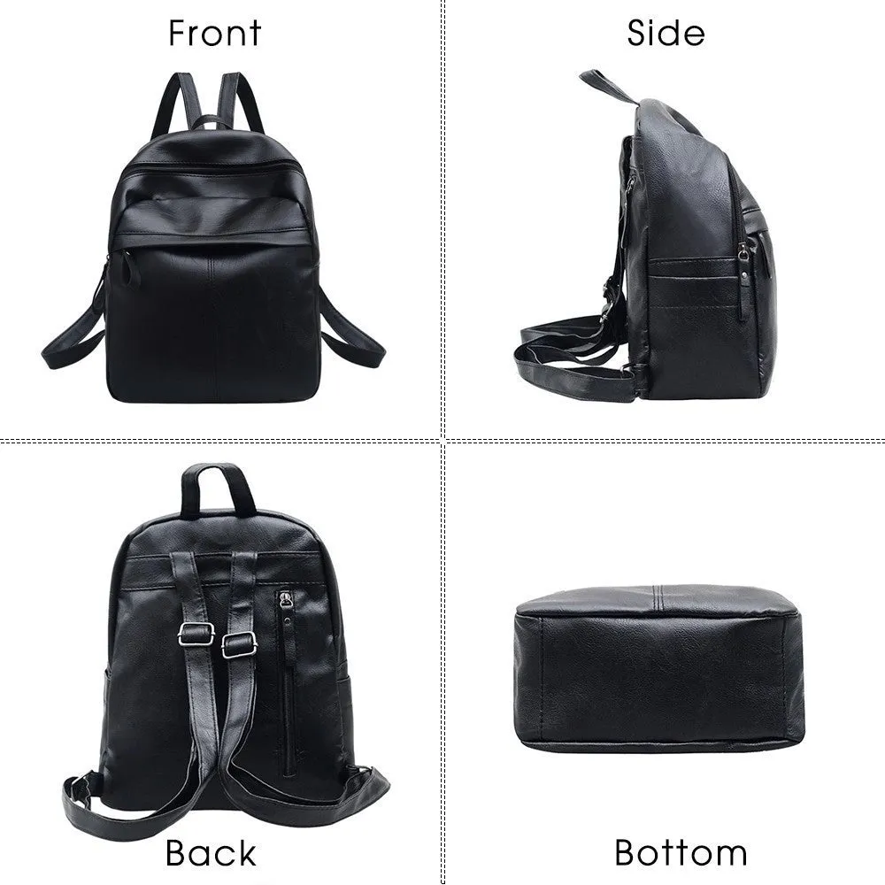 High-Quality PU Leather Women’s Backpack | Fashionable Solid School Bag for Teenagers