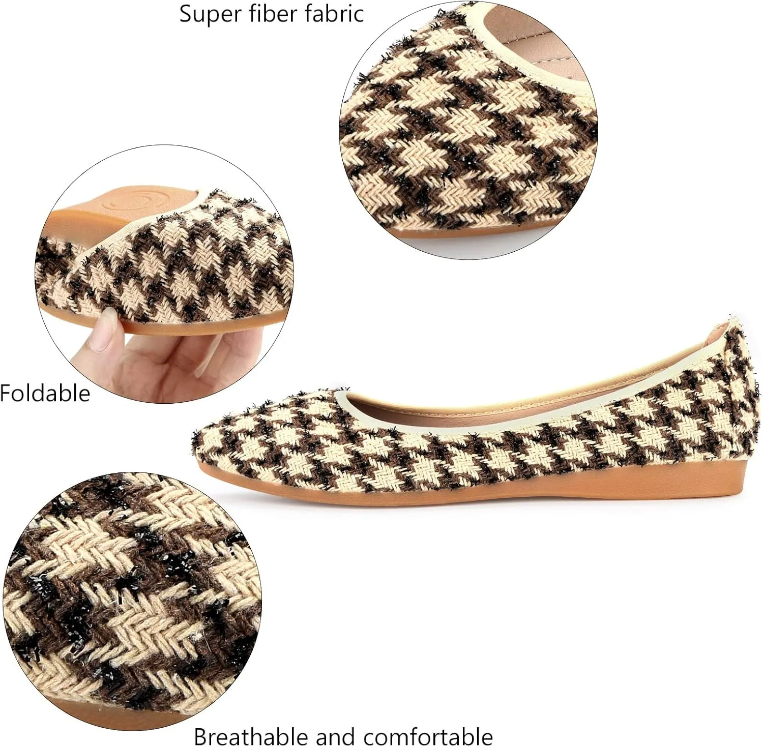 KUNWFNIX Women's Ballet Flats Foldable Classic Crown Rhinestone Slip On Flowers PU Leather Pointed Toe Comfort Flat Casual Dress Shoes