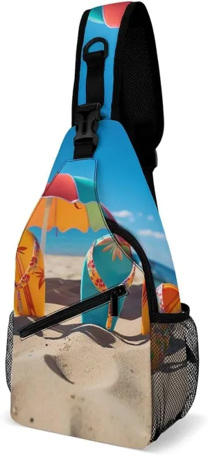 Lightweight Chest Bag Crossbody Bag Colorful Flip Flops Beach Ball Sling Backpack for Women Men Sports Travel