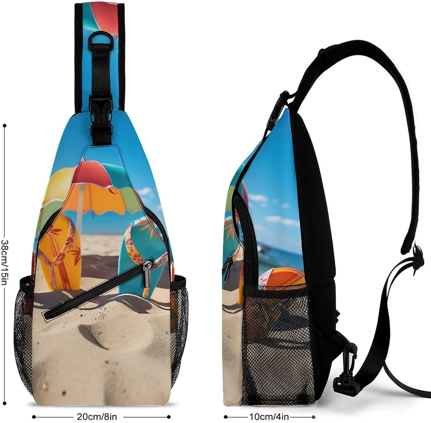Lightweight Chest Bag Crossbody Bag Colorful Flip Flops Beach Ball Sling Backpack for Women Men Sports Travel