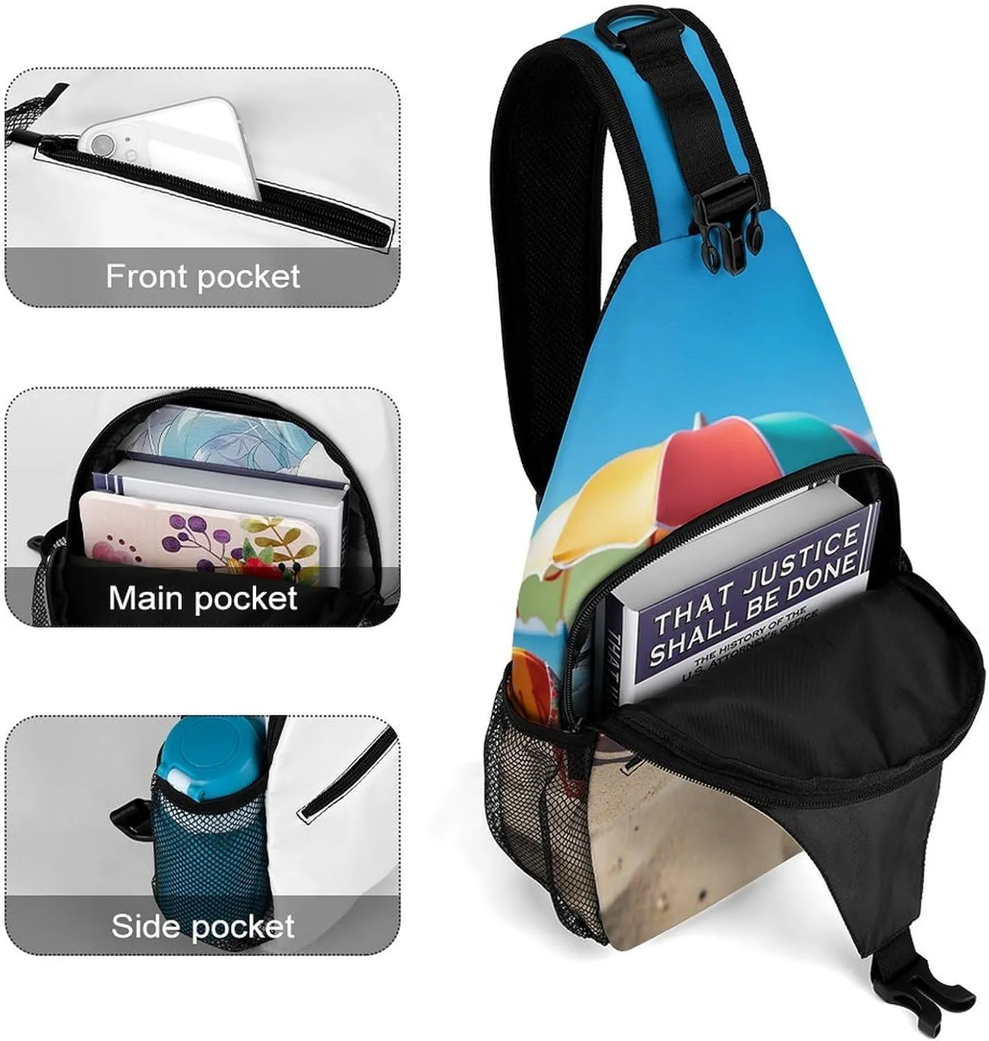 Lightweight Chest Bag Crossbody Bag Colorful Flip Flops Beach Ball Sling Backpack for Women Men Sports Travel