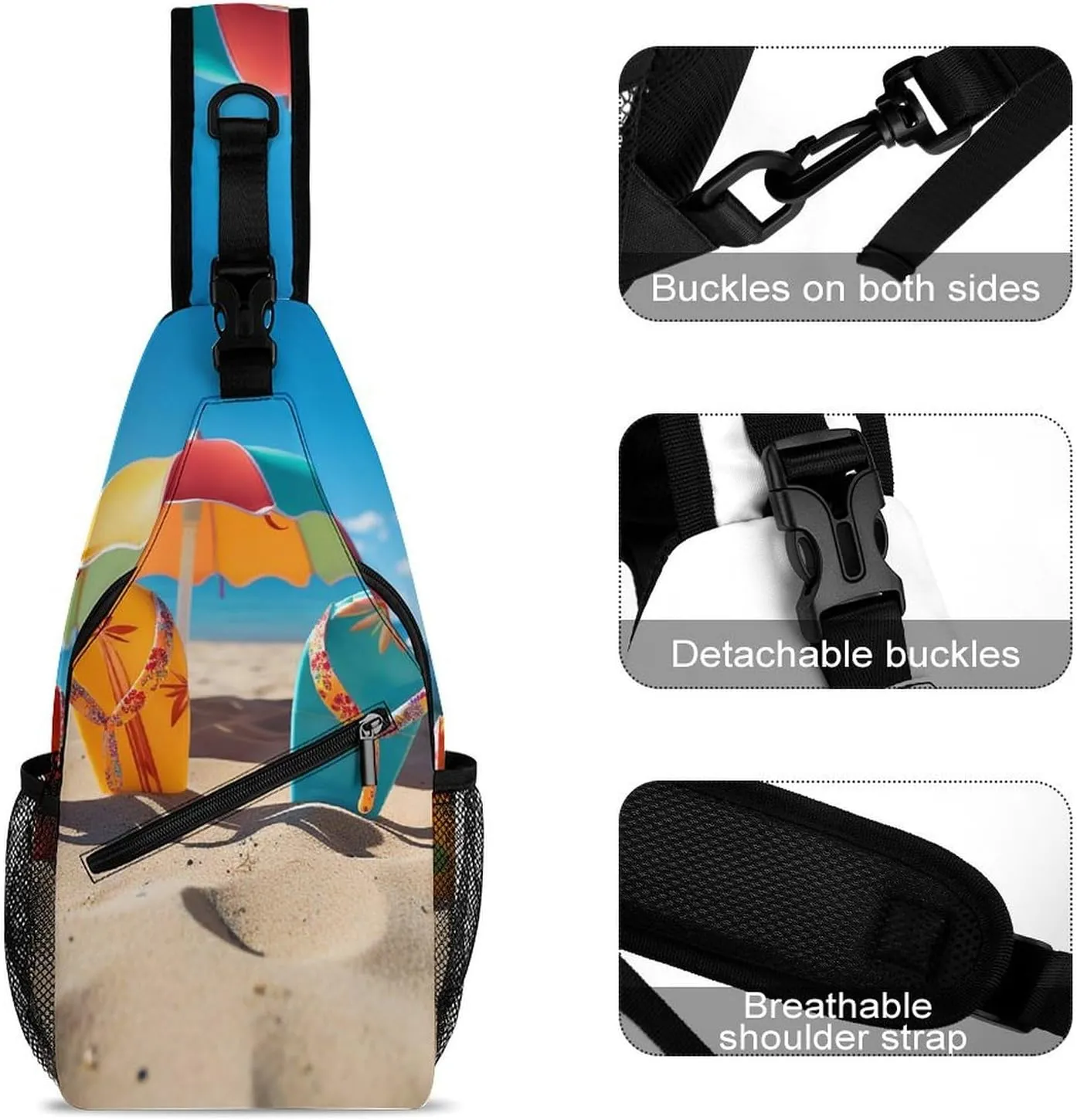 Lightweight Chest Bag Crossbody Bag Colorful Flip Flops Beach Ball Sling Backpack for Women Men Sports Travel