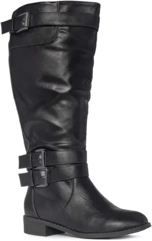 RF ROOM OF FASHION Madison Extra Wide Calf Buckle Knee High Riding Boots w Pocket