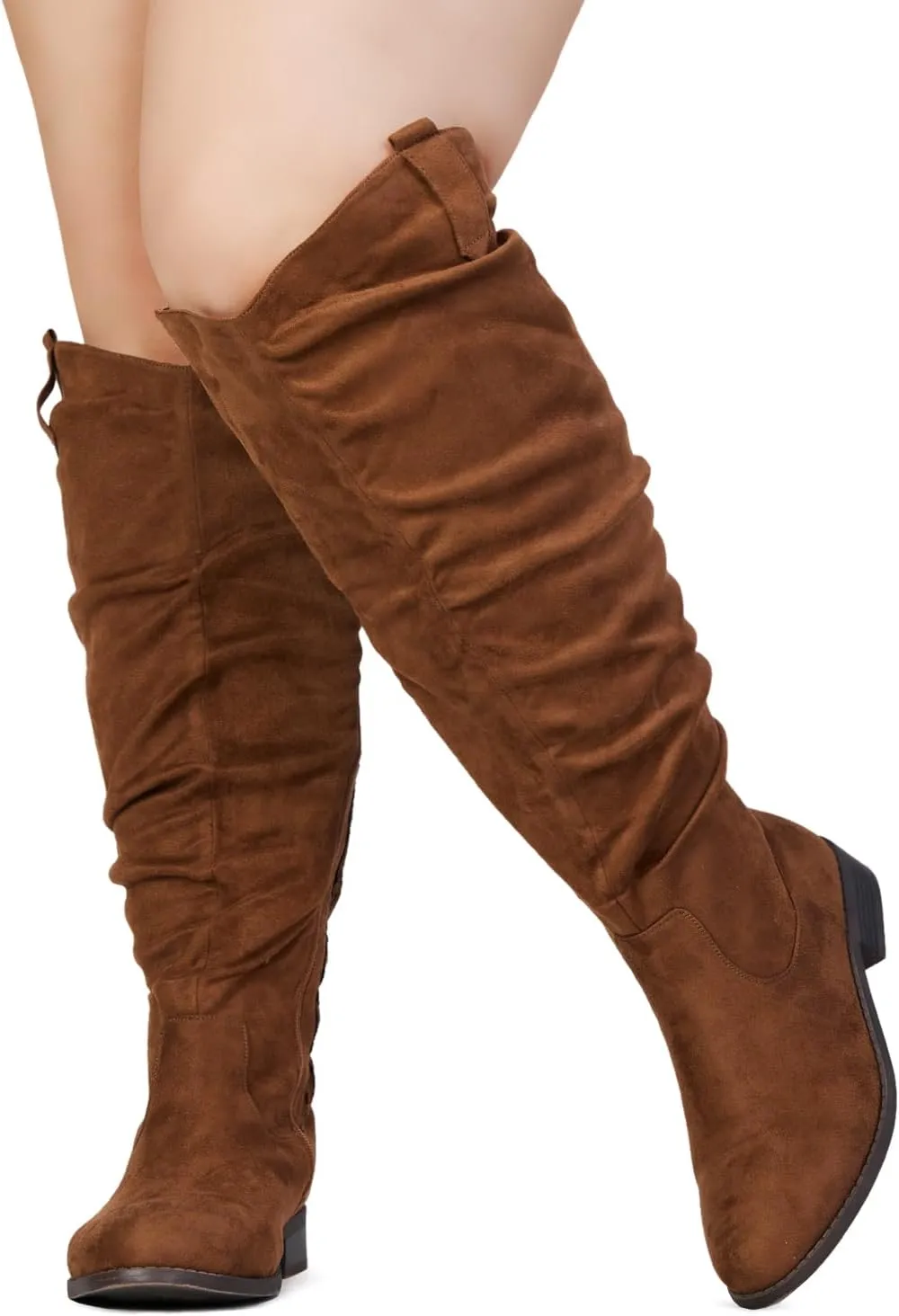 RF ROOM OF FASHION Women's Wide Calf Wide Width Western Knee High Low Heel Boots