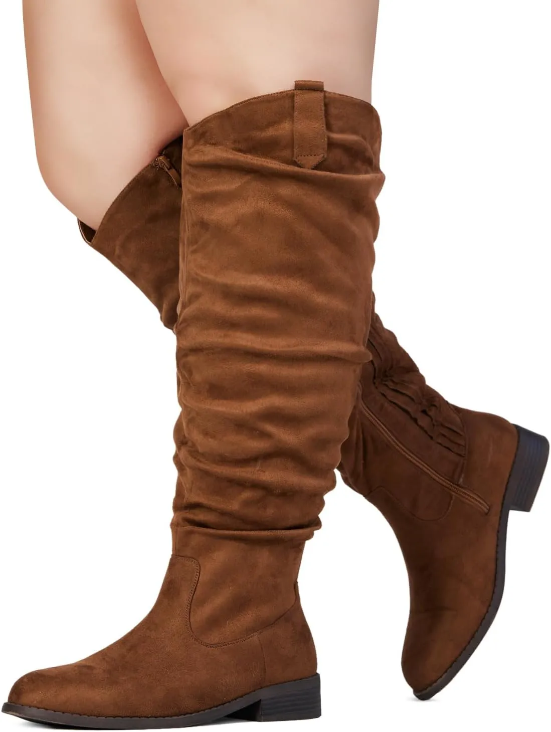 RF ROOM OF FASHION Women's Wide Calf Wide Width Western Knee High Low Heel Boots