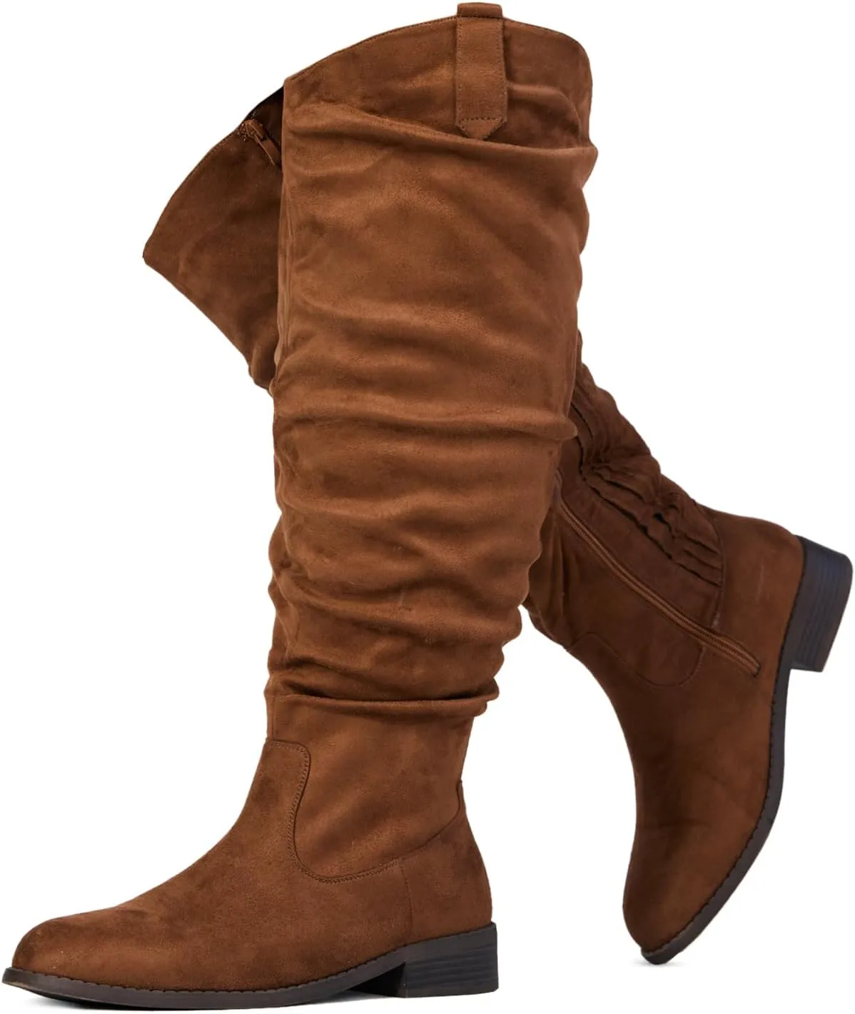 RF ROOM OF FASHION Women's Wide Calf Wide Width Western Knee High Low Heel Boots