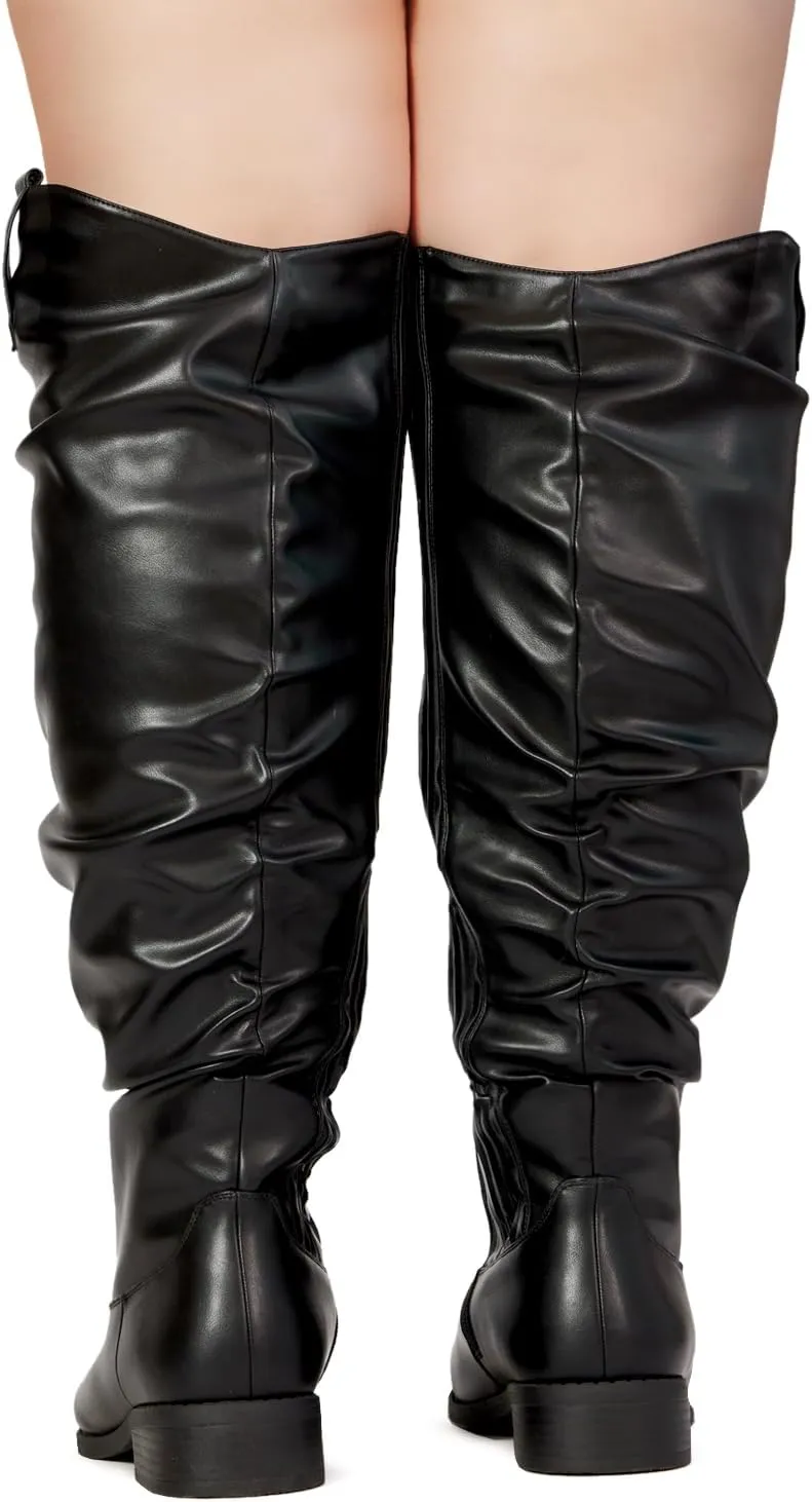 RF ROOM OF FASHION Women's Wide Calf Wide Width Western Knee High Low Heel Boots