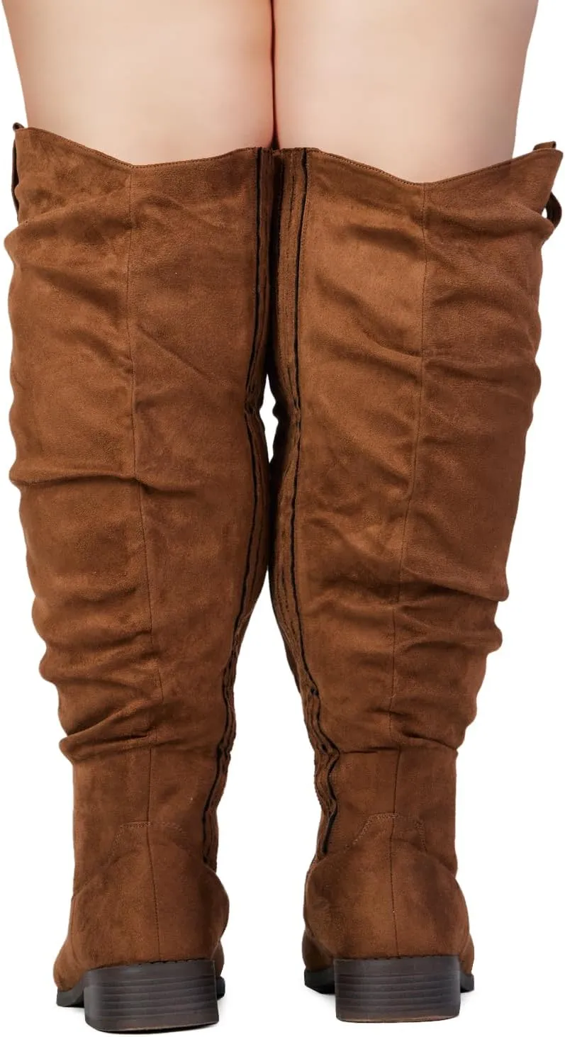 RF ROOM OF FASHION Women's Wide Calf Wide Width Western Knee High Low Heel Boots