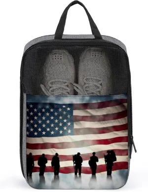 Shoe Bags for Travel Women Men,American Flag Veterans Day Print Foldable Shoe Travel Bag with Zipper,Travel Shoe Bags for Storage Packing in Suitcase,Portable Travel Essentials