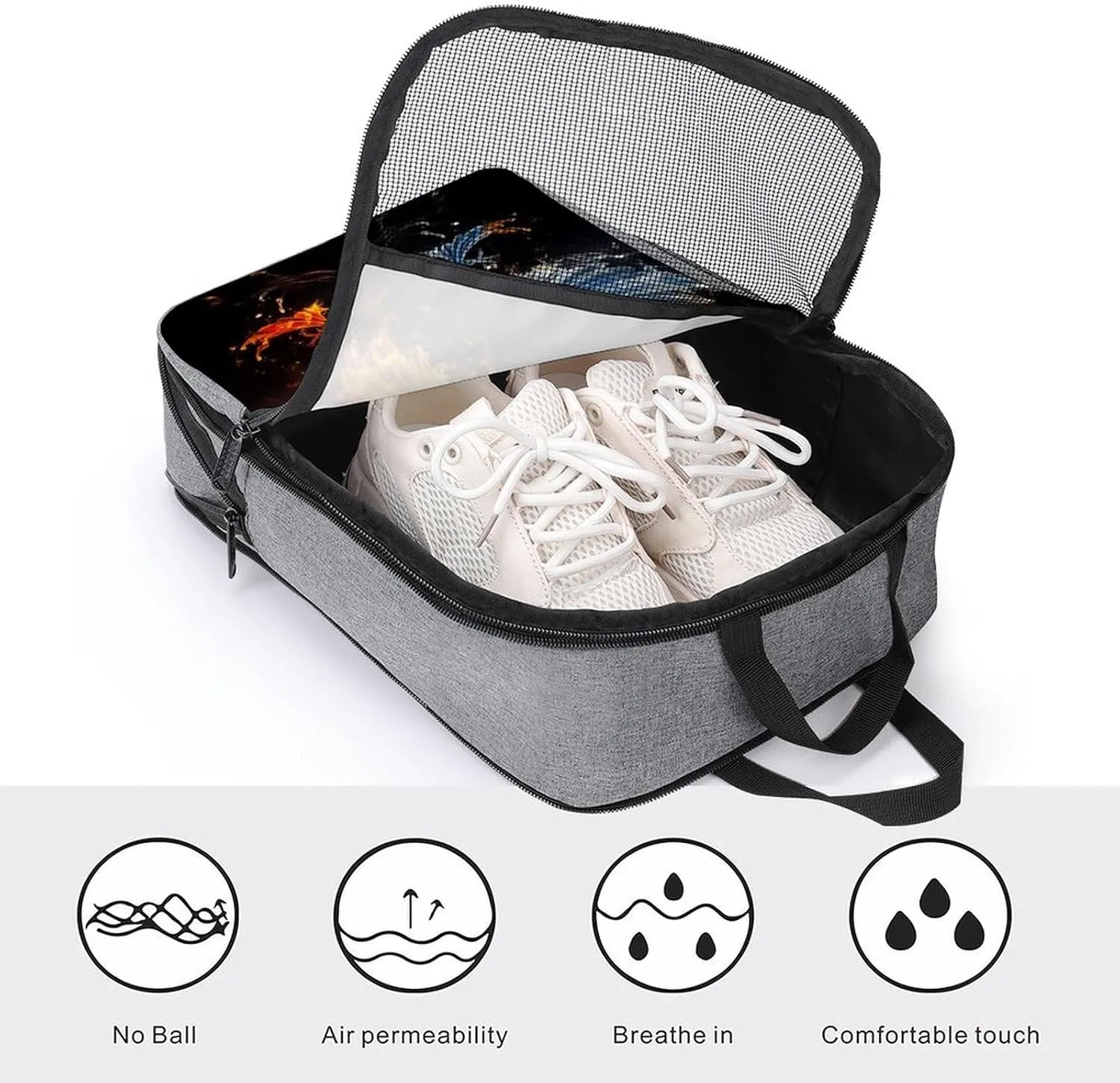 Shoe Bags for Travel Women Men,Bird Fire And Water Print Foldable Shoe Travel Bag with Zipper,Travel Shoe Bags for Storage Packing in Suitcase,Portable Travel Essentials