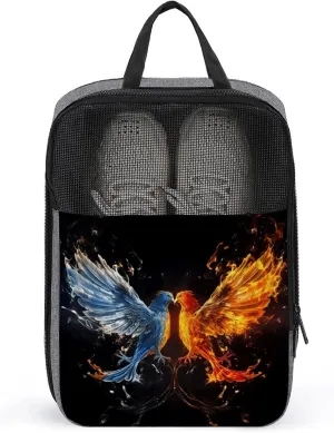 Shoe Bags for Travel Women Men,Bird Fire And Water Print Foldable Shoe Travel Bag with Zipper,Travel Shoe Bags for Storage Packing in Suitcase,Portable Travel Essentials