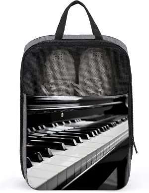 Shoe Bags for Travel Women Men,Black White Piano Print Foldable Shoe Travel Bag with Zipper,Travel Shoe Bags for Storage Packing in Suitcase,Portable Travel Essentials