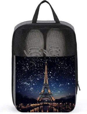 Shoe Bags for Travel Women Men,Night Paris Eiffel Print Foldable Shoe Travel Bag with Zipper,Travel Shoe Bags for Storage Packing in Suitcase,Portable Travel Essentials
