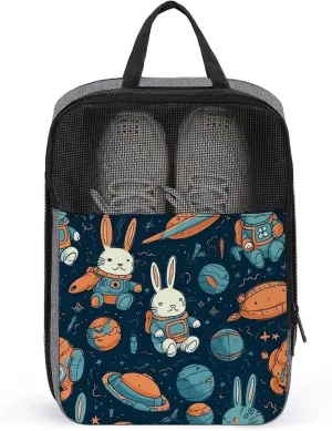 Shoe Bags for Travel Women Men,Rabbit And Space Print Foldable Shoe Travel Bag with Zipper,Travel Shoe Bags for Storage Packing in Suitcase,Portable Travel Essentials