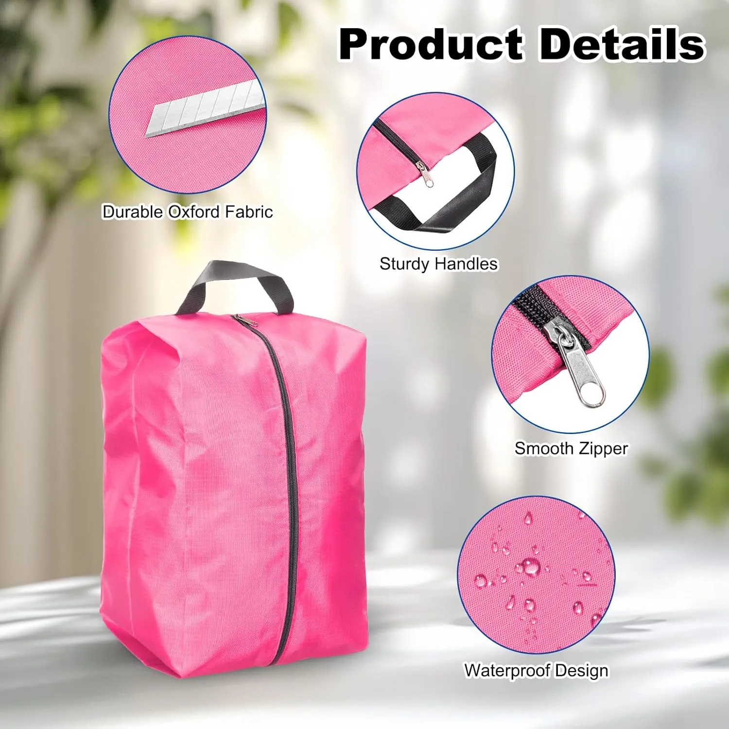 uxcell 6Pack Shoe Bags for Travel, Oxford Fabric Travel Storage Bag Portable Shoes Organizer with Zipper Waterproof Dust-Proof for Travel Outdoor, Pink