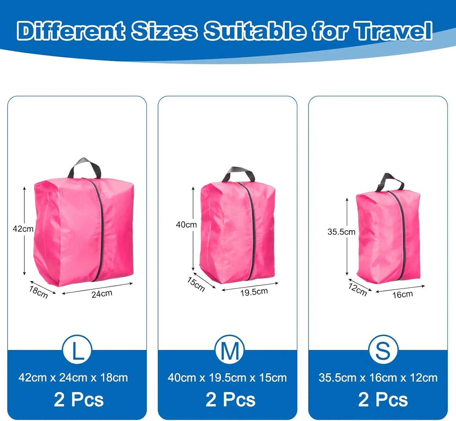uxcell 6Pack Shoe Bags for Travel, Oxford Fabric Travel Storage Bag Portable Shoes Organizer with Zipper Waterproof Dust-Proof for Travel Outdoor, Pink