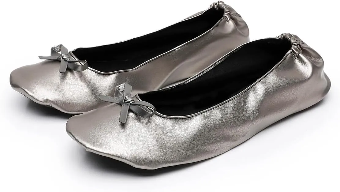 Women's Foldable Ballet Flats, Portable Roll Up Shoes with Zipper Pouch, Comfortable & Non-Slip, Perfect for Weddings, Office