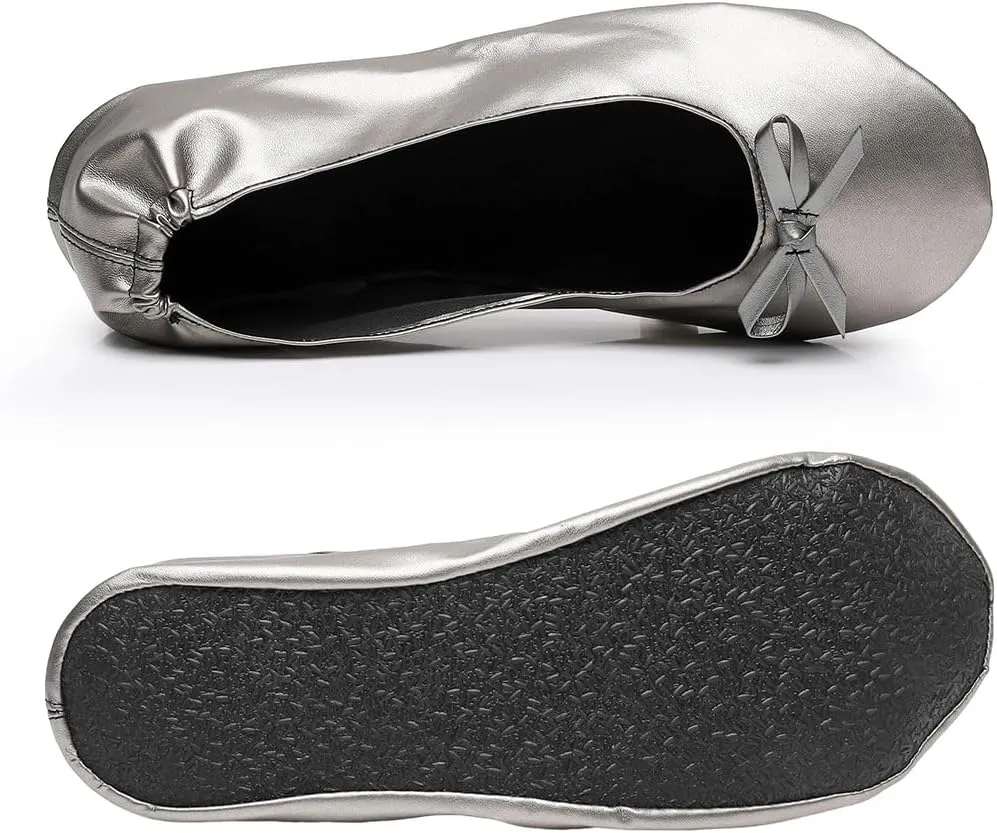 Women's Foldable Ballet Flats, Portable Roll Up Shoes with Zipper Pouch, Comfortable & Non-Slip, Perfect for Weddings, Office