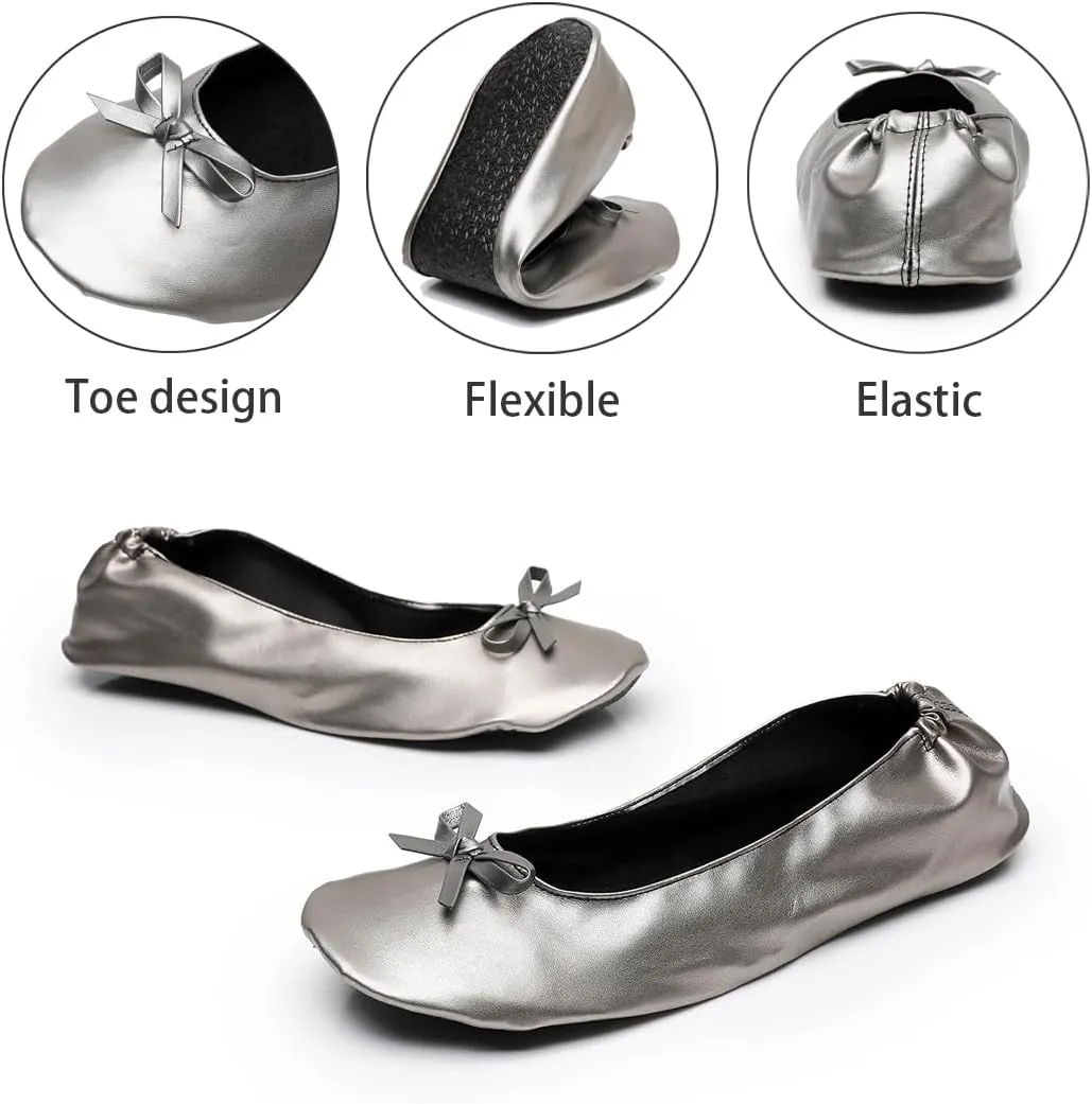 Women's Foldable Ballet Flats, Portable Roll Up Shoes with Zipper Pouch, Comfortable & Non-Slip, Perfect for Weddings, Office