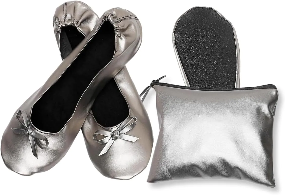 Women's Foldable Ballet Flats, Portable Roll Up Shoes with Zipper Pouch, Comfortable & Non-Slip, Perfect for Weddings, Office