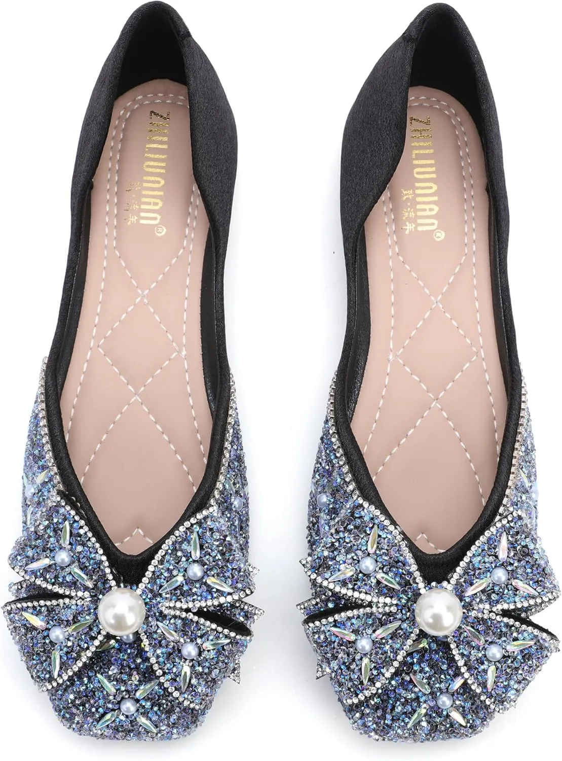 Women's Pointed Rhinestone Flat Shoes Glitter Flowers Wedding Comfortable Dress Shoes