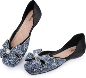 Women's Pointed Rhinestone Flat Shoes Glitter Flowers Wedding Comfortable Dress Shoes